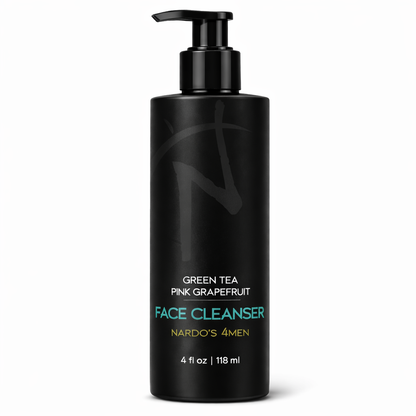 Black bottle of Nardo's 4Men Green Tea Pink Grapefruit Face Cleanser on a white background