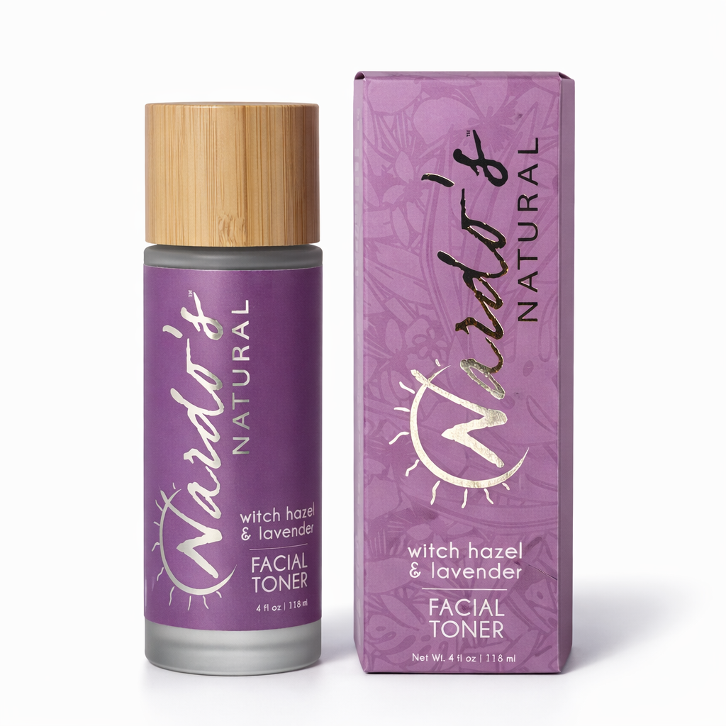 Nardo's Natural witch hazel and lavender facial toner bottle and packaging on a white background